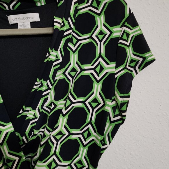 Liz Claiborne Blue Green Geometric Mod Wrap Dress Small - Picture 4 of 5